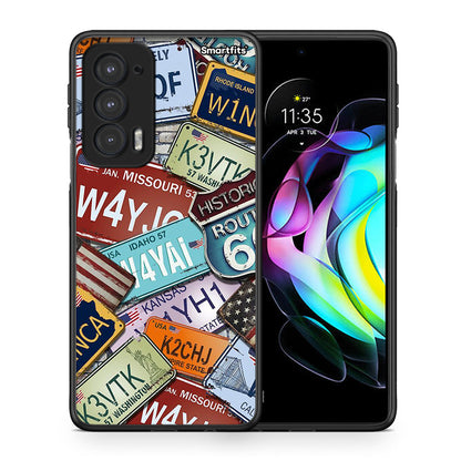 Θήκη Motorola Edge 20 5G Car Plates από τη Smartfits με σχέδιο στο πίσω μέρος και μαύρο περίβλημα | Motorola Edge 20 5G Car Plates case with colorful back and black bezels