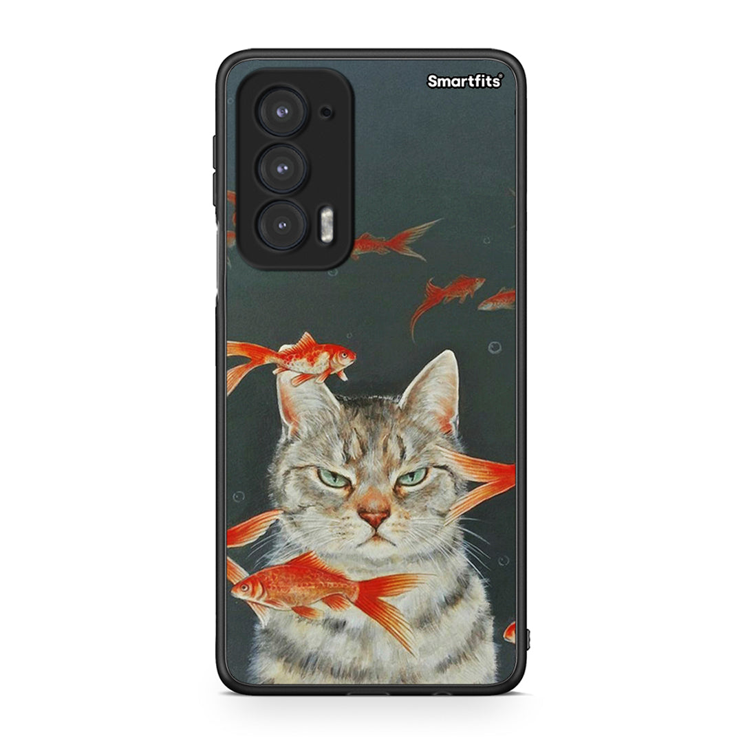 Motorola Edge 20 5G Cat Goldfish θήκη από τη Smartfits με σχέδιο στο πίσω μέρος και μαύρο περίβλημα | Smartphone case with colorful back and black bezels by Smartfits