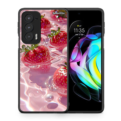Θήκη Motorola Edge 20 5G Juicy Strawberries από τη Smartfits με σχέδιο στο πίσω μέρος και μαύρο περίβλημα | Motorola Edge 20 5G Juicy Strawberries case with colorful back and black bezels