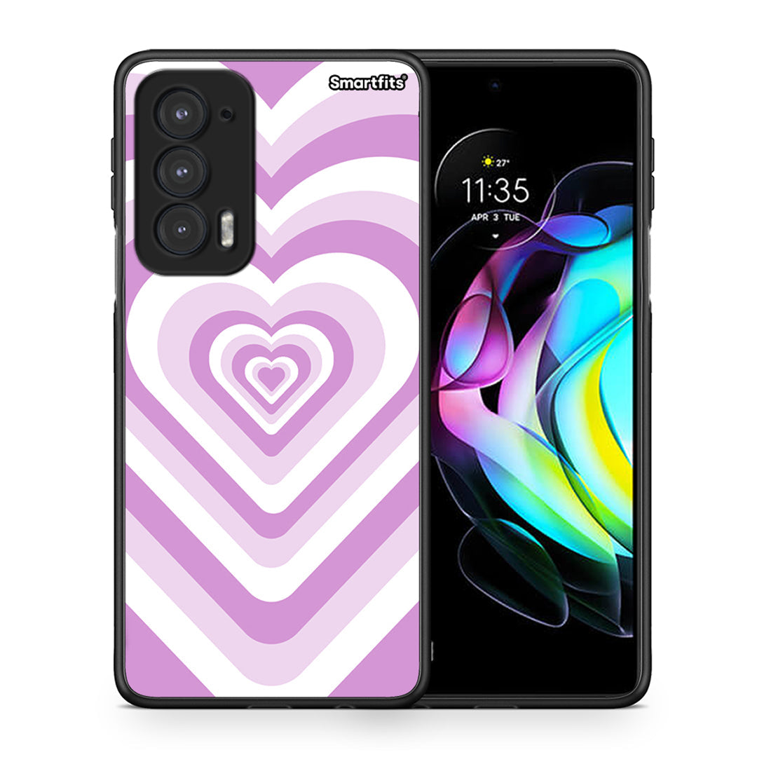 Θήκη Motorola Edge 20 5G Lilac Hearts από τη Smartfits με σχέδιο στο πίσω μέρος και μαύρο περίβλημα | Motorola Edge 20 5G Lilac Hearts case with colorful back and black bezels