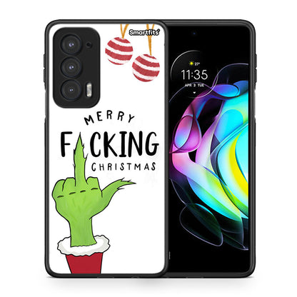 Θήκη Motorola Edge 20 5G Merry F Xmas από τη Smartfits με σχέδιο στο πίσω μέρος και μαύρο περίβλημα | Motorola Edge 20 5G Merry F Xmas case with colorful back and black bezels
