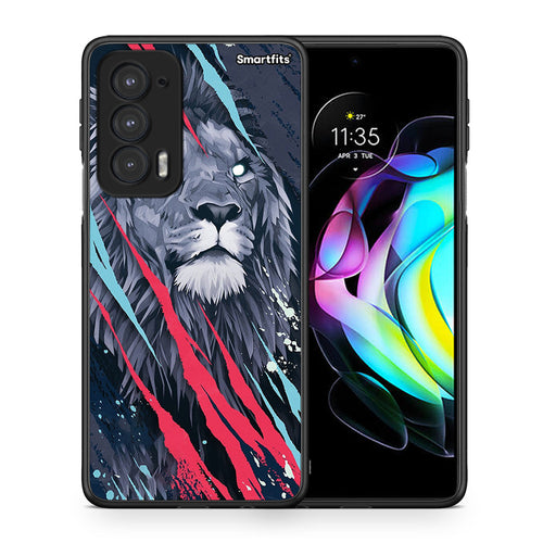 Θήκη Motorola Edge 20 5G Lion Designer PopArt από τη Smartfits με σχέδιο στο πίσω μέρος και μαύρο περίβλημα | Motorola Edge 20 5G Lion Designer PopArt case with colorful back and black bezels