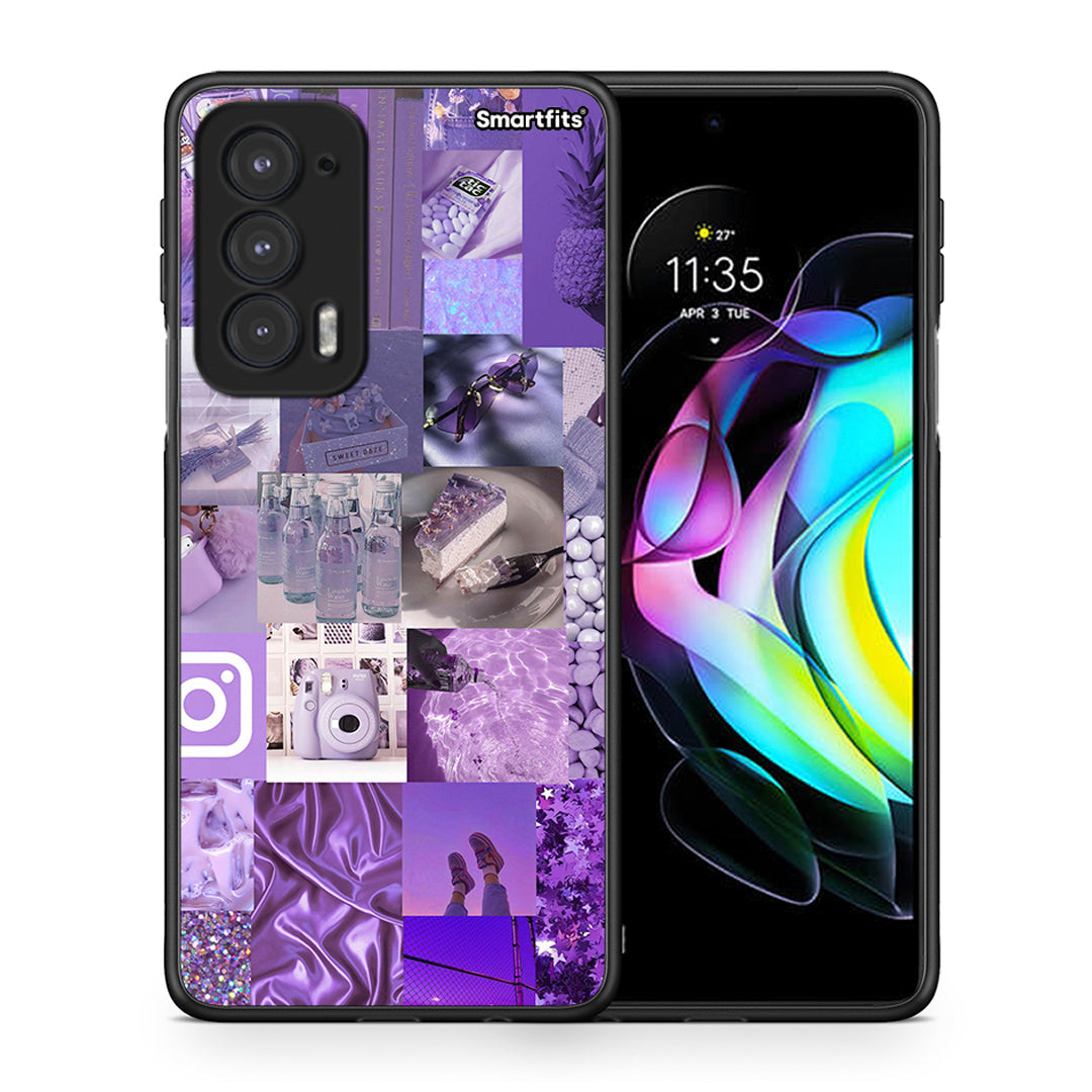 Θήκη Motorola Edge 20 5G Purple Aesthetic Collage από τη Smartfits με σχέδιο στο πίσω μέρος και μαύρο περίβλημα | Motorola Edge 20 5G Purple Aesthetic Collage case with colorful back and black bezels