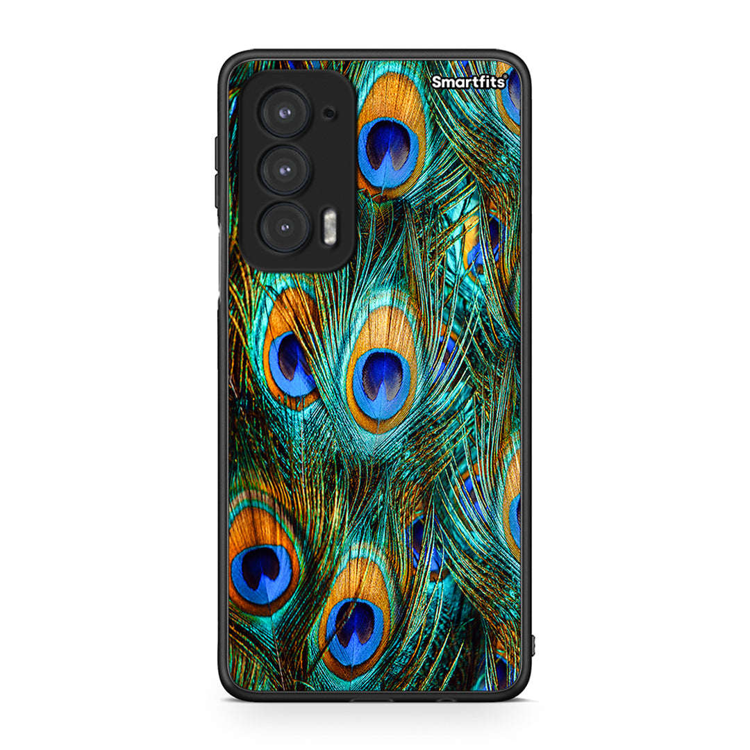 Motorola Edge 20 5G Real Peacock Feathers θήκη από τη Smartfits με σχέδιο στο πίσω μέρος και μαύρο περίβλημα | Smartphone case with colorful back and black bezels by Smartfits