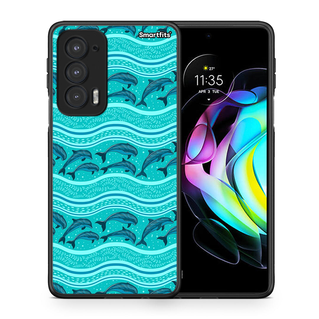 Θήκη Motorola Edge 20 5G Swimming Dolphins από τη Smartfits με σχέδιο στο πίσω μέρος και μαύρο περίβλημα | Motorola Edge 20 5G Swimming Dolphins case with colorful back and black bezels