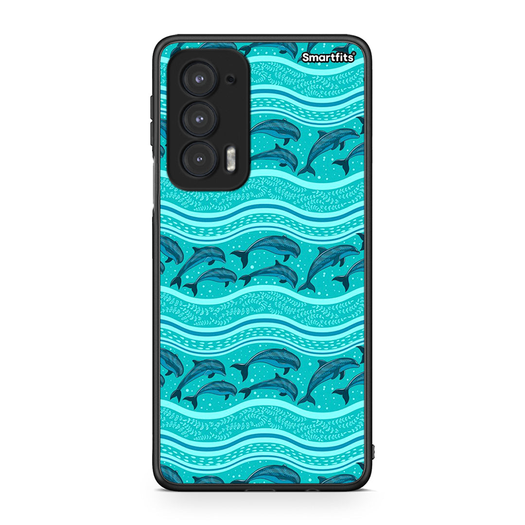 Motorola Edge 20 5G Swimming Dolphins θήκη από τη Smartfits με σχέδιο στο πίσω μέρος και μαύρο περίβλημα | Smartphone case with colorful back and black bezels by Smartfits
