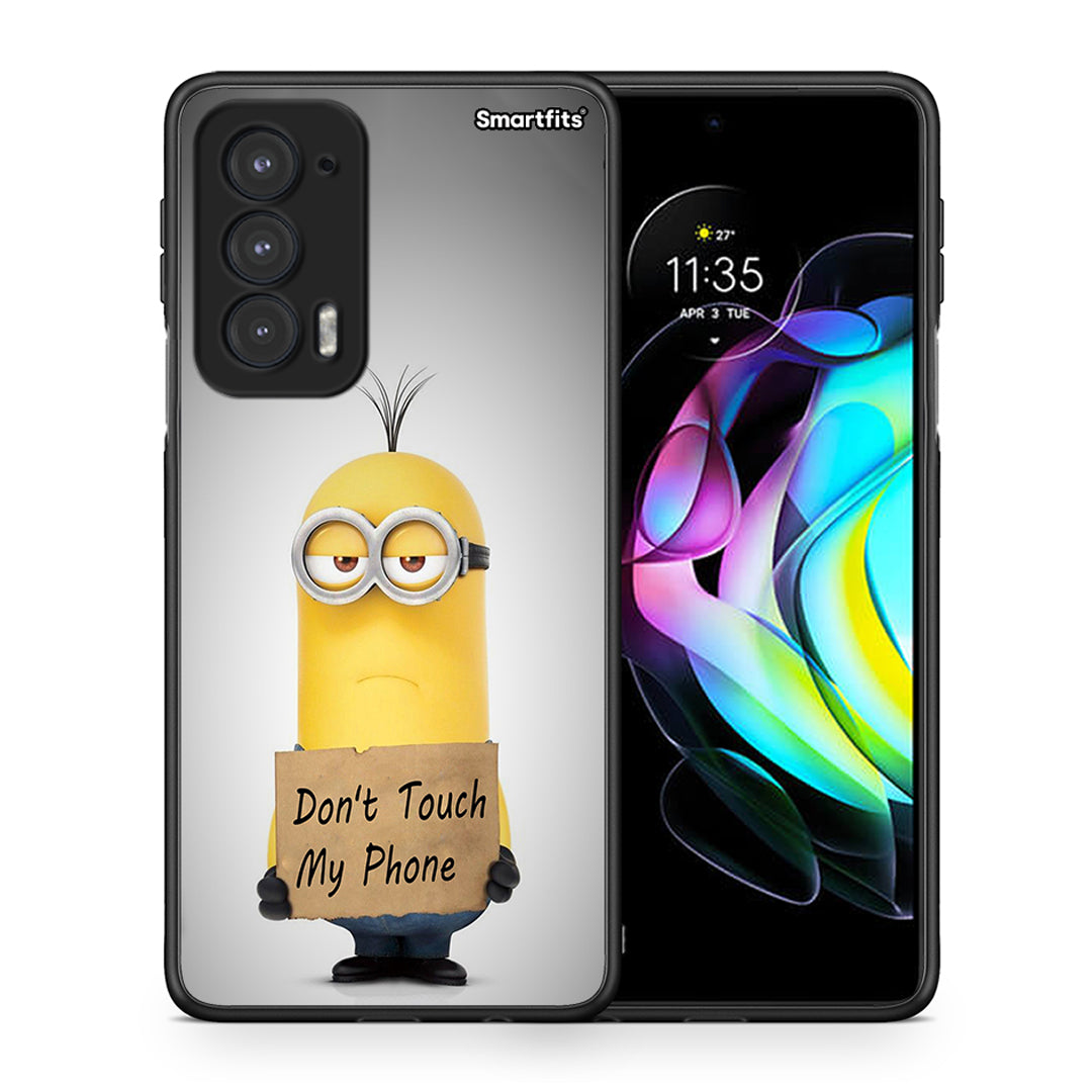 Θήκη Motorola Edge 20 5G Minion Text από τη Smartfits με σχέδιο στο πίσω μέρος και μαύρο περίβλημα | Motorola Edge 20 5G Minion Text case with colorful back and black bezels