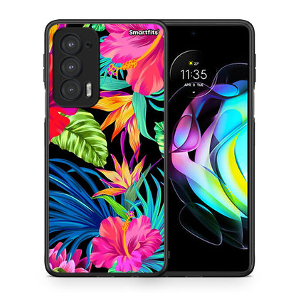 Θήκη Motorola Edge 20 5G Tropical Flowers από τη Smartfits με σχέδιο στο πίσω μέρος και μαύρο περίβλημα | Motorola Edge 20 5G Tropical Flowers case with colorful back and black bezels