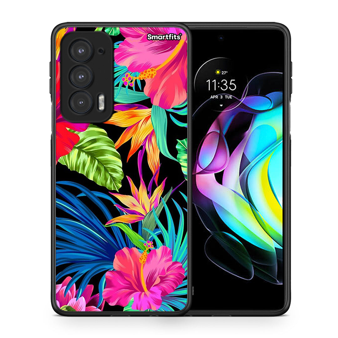 Θήκη Motorola Edge 20 5G Tropical Flowers από τη Smartfits με σχέδιο στο πίσω μέρος και μαύρο περίβλημα | Motorola Edge 20 5G Tropical Flowers case with colorful back and black bezels