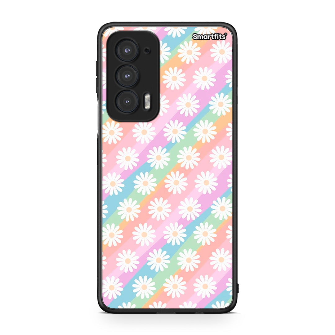 Motorola Edge 20 5G White Daisies θήκη από τη Smartfits με σχέδιο στο πίσω μέρος και μαύρο περίβλημα | Smartphone case with colorful back and black bezels by Smartfits