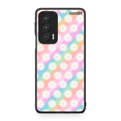 Motorola Edge 20 5G White Daisies θήκη από τη Smartfits με σχέδιο στο πίσω μέρος και μαύρο περίβλημα | Smartphone case with colorful back and black bezels by Smartfits