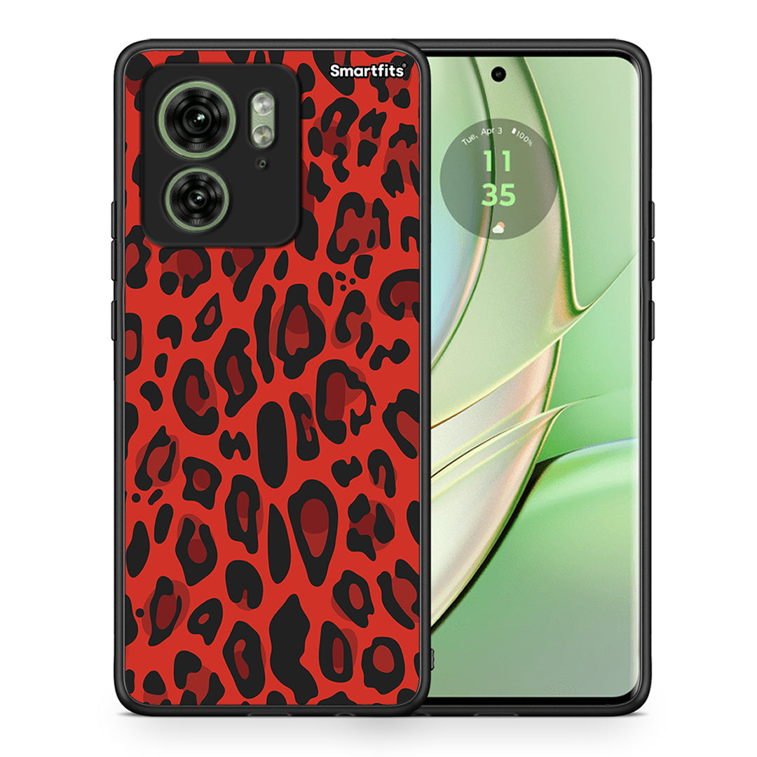 Θήκη Motorola Edge 40 5G Red Leopard Animal από τη Smartfits με σχέδιο στο πίσω μέρος και μαύρο περίβλημα | Motorola Edge 40 5G Red Leopard Animal case with colorful back and black bezels