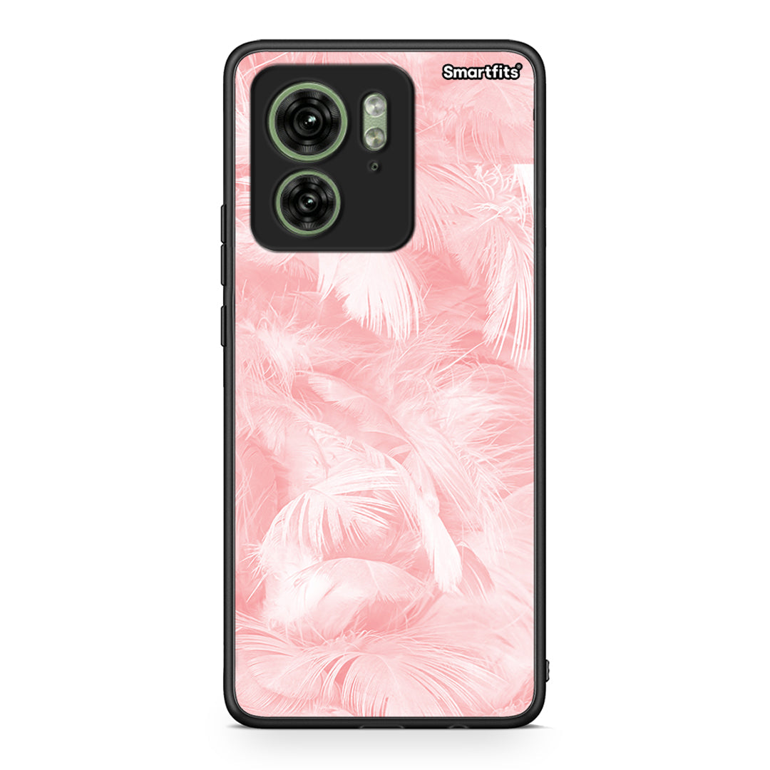 33 - Motorola Edge 40 5G Pink Feather Boho case, cover, bumper