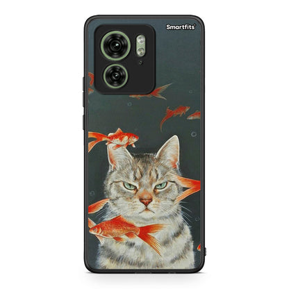 Motorola Edge 40 5G Cat Goldfish θήκη από τη Smartfits με σχέδιο στο πίσω μέρος και μαύρο περίβλημα | Smartphone case with colorful back and black bezels by Smartfits