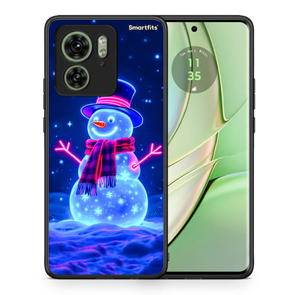 Θήκη Motorola Edge 40 5G Christmas Neon Snowman από τη Smartfits με σχέδιο στο πίσω μέρος και μαύρο περίβλημα | Motorola Edge 40 5G Christmas Neon Snowman case with colorful back and black bezels