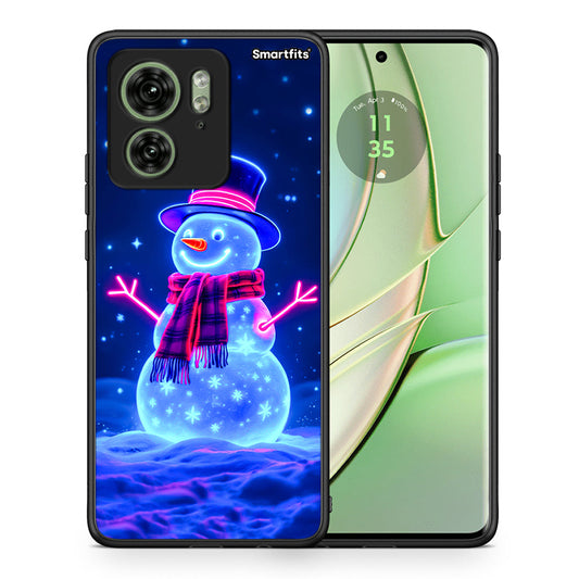 Θήκη Motorola Edge 40 5G Christmas Neon Snowman από τη Smartfits με σχέδιο στο πίσω μέρος και μαύρο περίβλημα | Motorola Edge 40 5G Christmas Neon Snowman case with colorful back and black bezels
