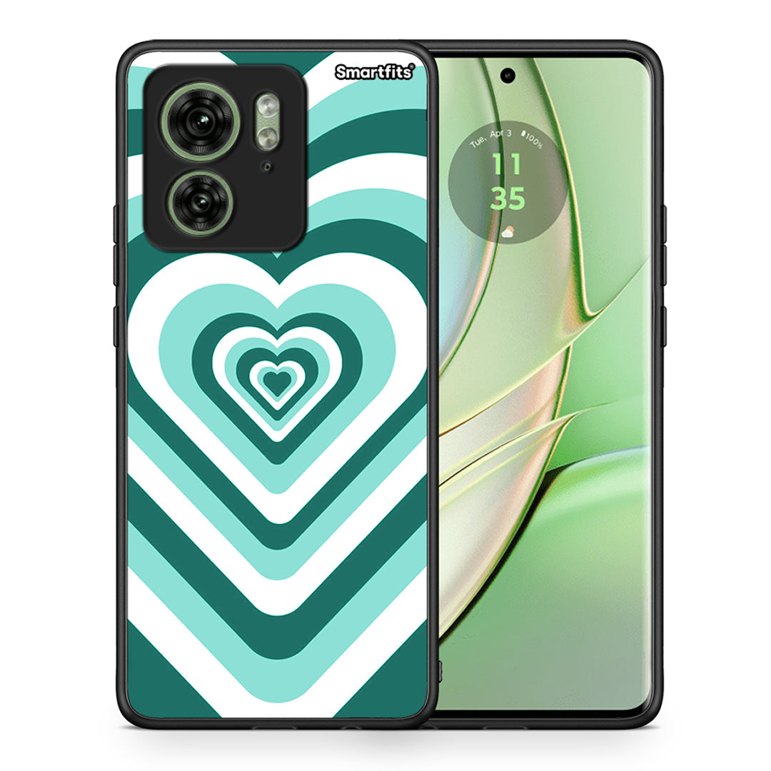 Θήκη Motorola Edge 40 5G Green Hearts από τη Smartfits με σχέδιο στο πίσω μέρος και μαύρο περίβλημα | Motorola Edge 40 5G Green Hearts case with colorful back and black bezels