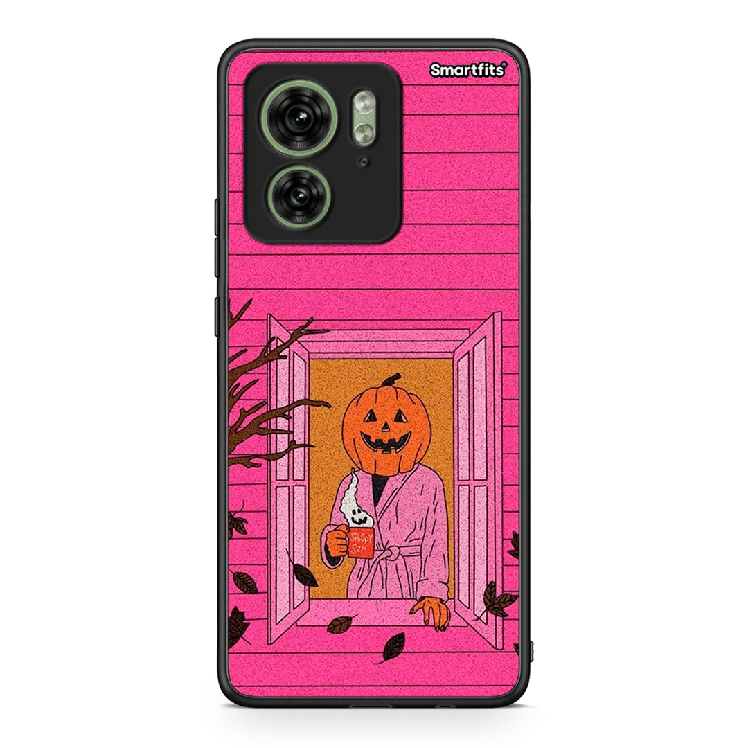 Motorola Edge 40 5G Halloween Pumpkin Lady Θήκη από τη Smartfits με σχέδιο στο πίσω μέρος και μαύρο περίβλημα | Smartphone case with colorful back and black bezels by Smartfits