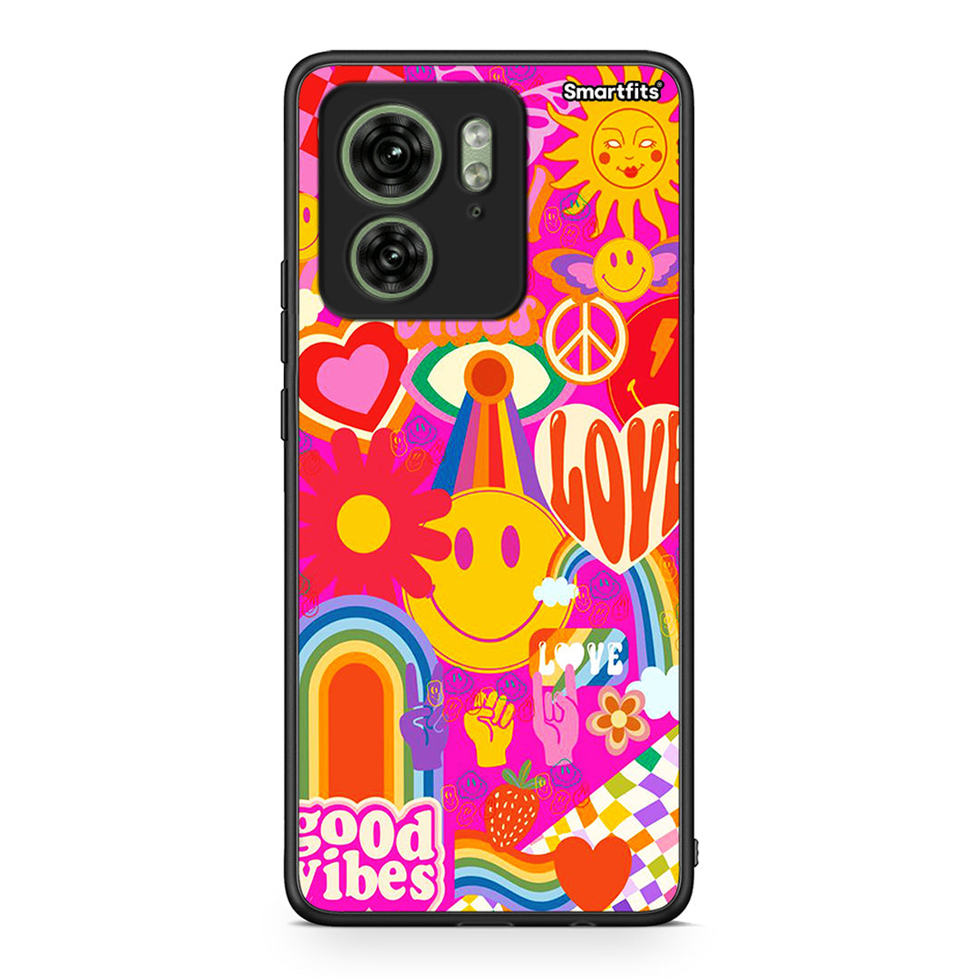 Motorola Edge 40 5G Hippie Love θήκη από τη Smartfits με σχέδιο στο πίσω μέρος και μαύρο περίβλημα | Smartphone case with colorful back and black bezels by Smartfits