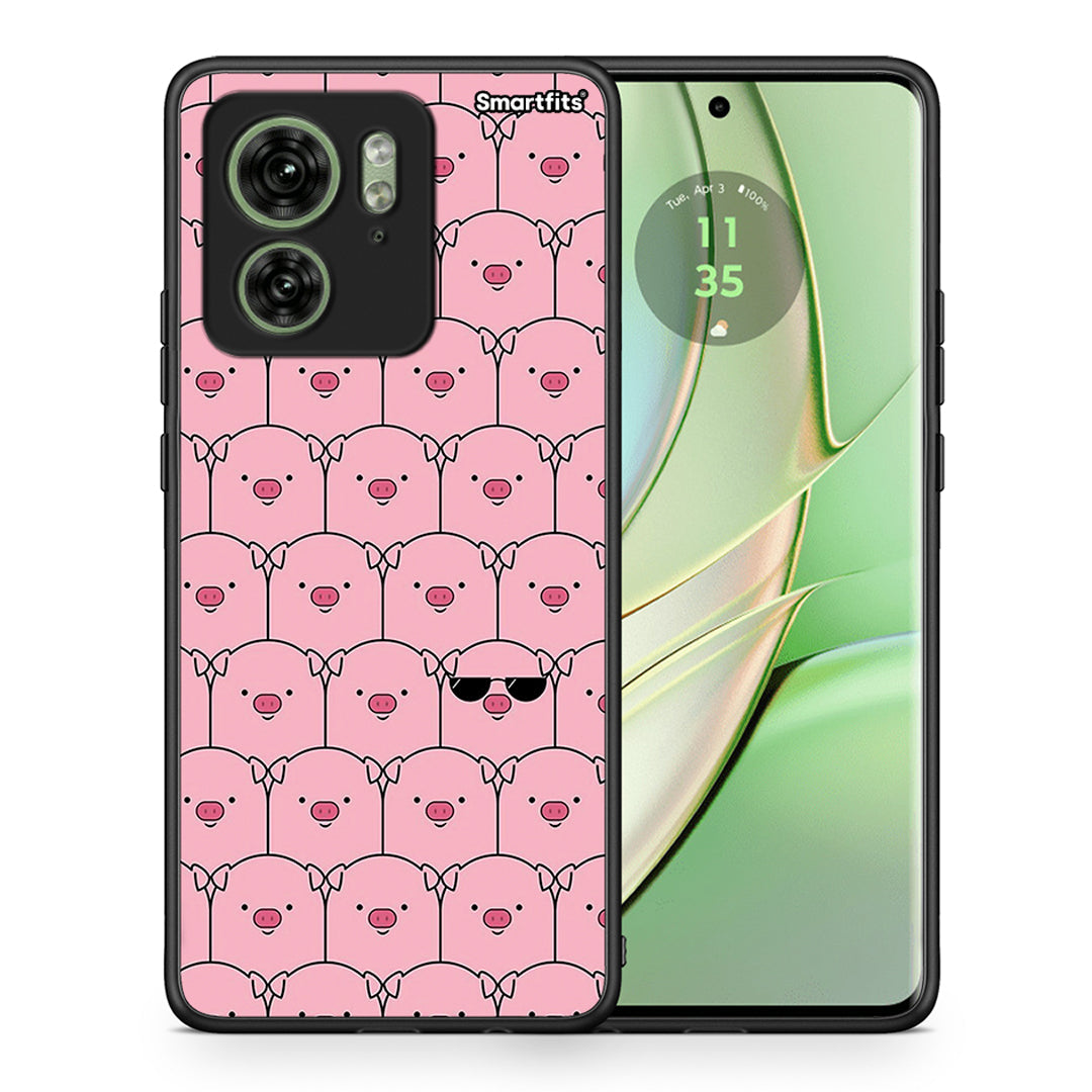 Θήκη Motorola Edge 40 5G Pig Glasses από τη Smartfits με σχέδιο στο πίσω μέρος και μαύρο περίβλημα | Motorola Edge 40 5G Pig Glasses case with colorful back and black bezels