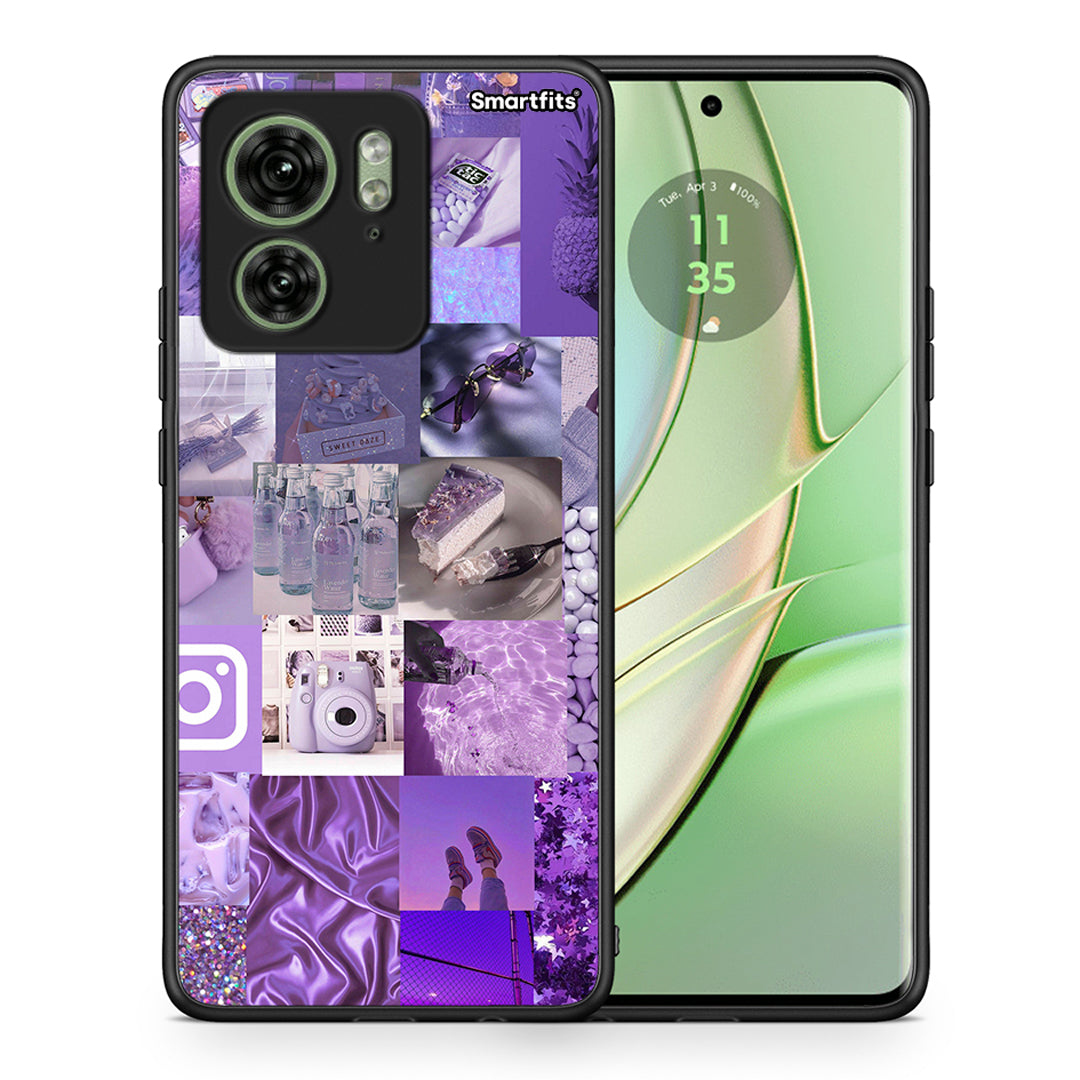 Θήκη Motorola Edge 40 5G Purple Aesthetic Collage από τη Smartfits με σχέδιο στο πίσω μέρος και μαύρο περίβλημα | Motorola Edge 40 5G Purple Aesthetic Collage case with colorful back and black bezels