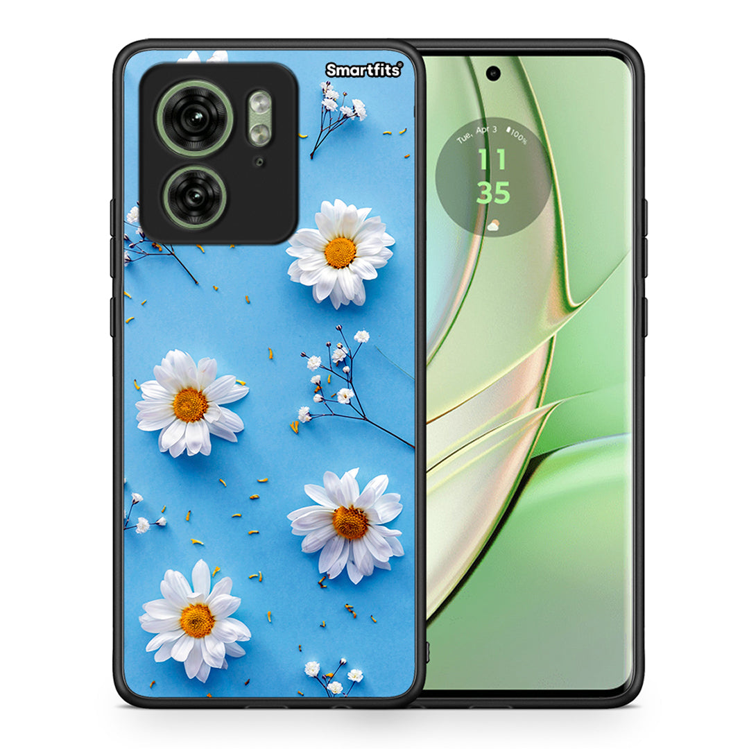 Θήκη Motorola Edge 40 5G Real Daisies από τη Smartfits με σχέδιο στο πίσω μέρος και μαύρο περίβλημα | Motorola Edge 40 5G Real Daisies case with colorful back and black bezels