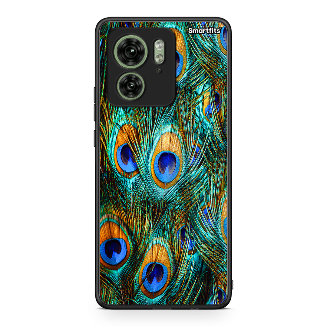 Motorola Edge 40 5G Real Peacock Feathers θήκη από τη Smartfits με σχέδιο στο πίσω μέρος και μαύρο περίβλημα | Smartphone case with colorful back and black bezels by Smartfits