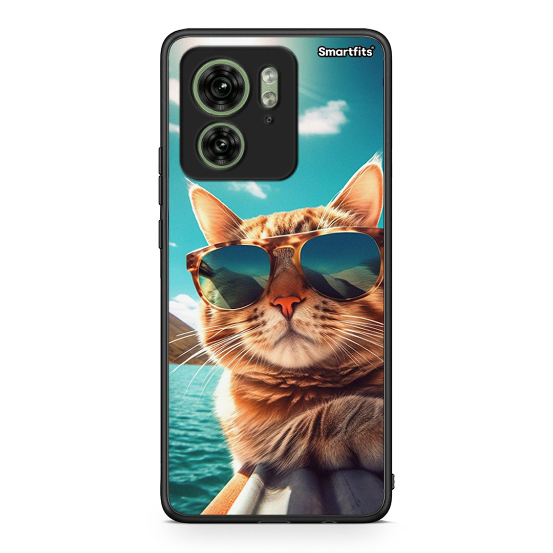 Motorola Edge 40 5G Summer Cat θήκη από τη Smartfits με σχέδιο στο πίσω μέρος και μαύρο περίβλημα | Smartphone case with colorful back and black bezels by Smartfits