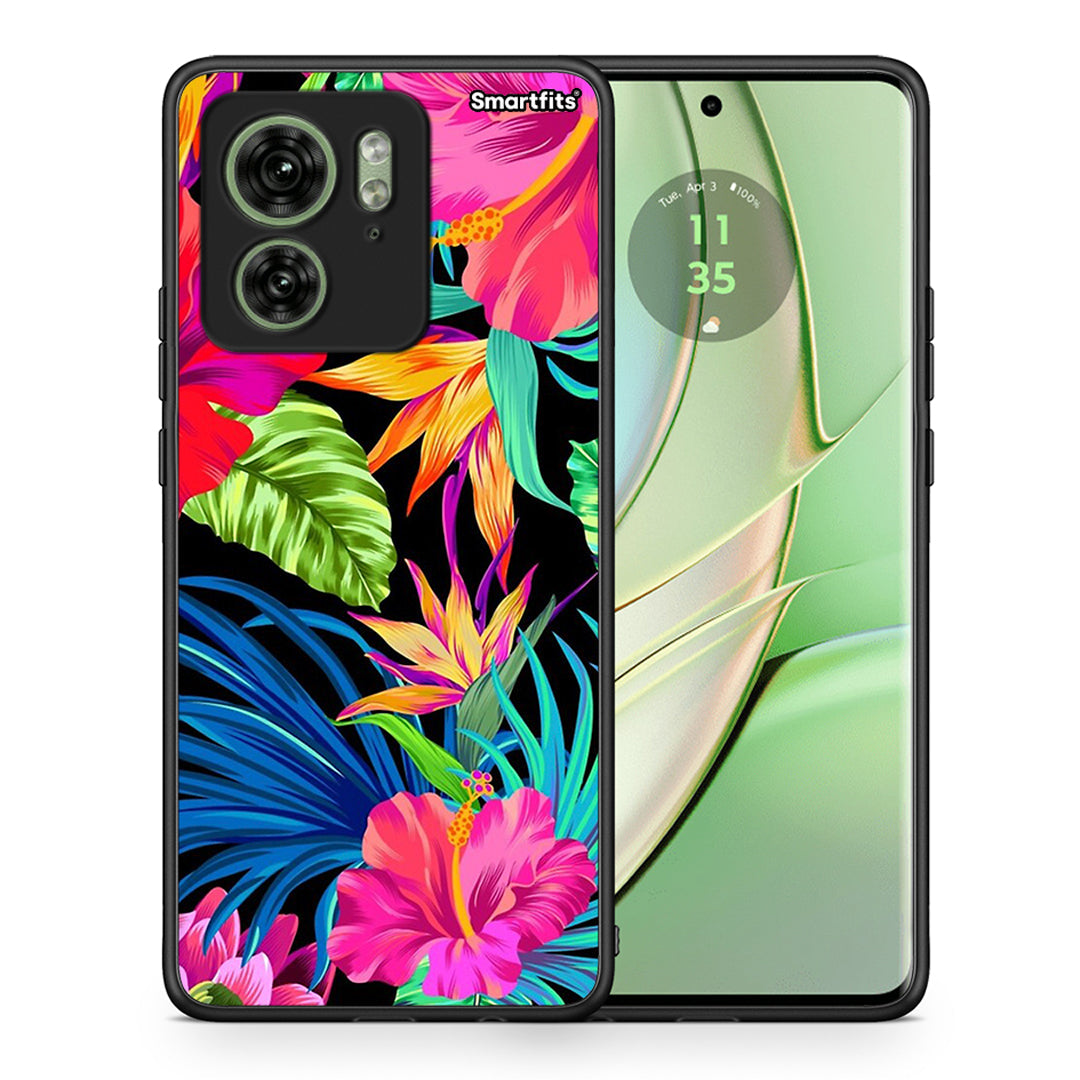 Θήκη Motorola Edge 40 5G Tropical Flowers από τη Smartfits με σχέδιο στο πίσω μέρος και μαύρο περίβλημα | Motorola Edge 40 5G Tropical Flowers case with colorful back and black bezels