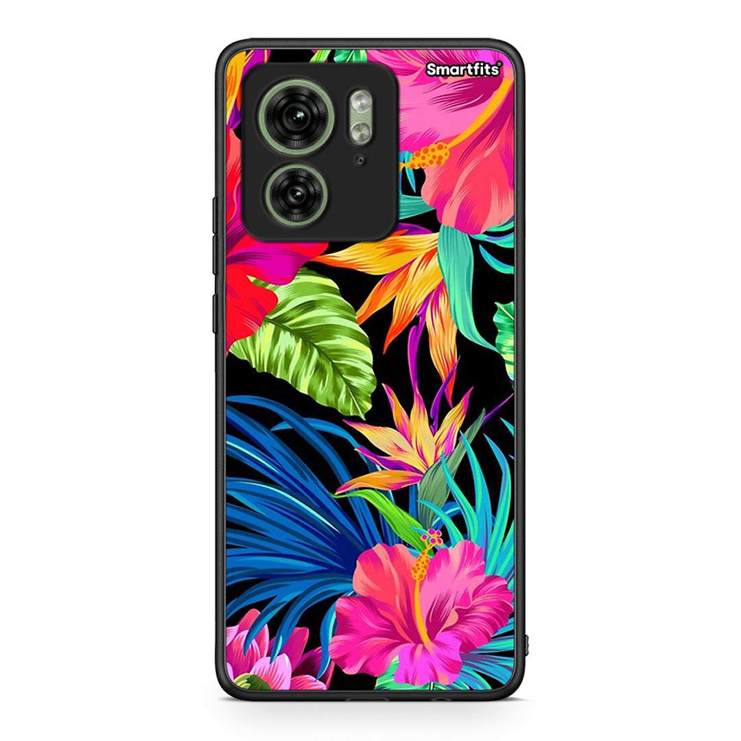 Motorola Edge 40 5G Tropical Flowers θήκη από τη Smartfits με σχέδιο στο πίσω μέρος και μαύρο περίβλημα | Smartphone case with colorful back and black bezels by Smartfits