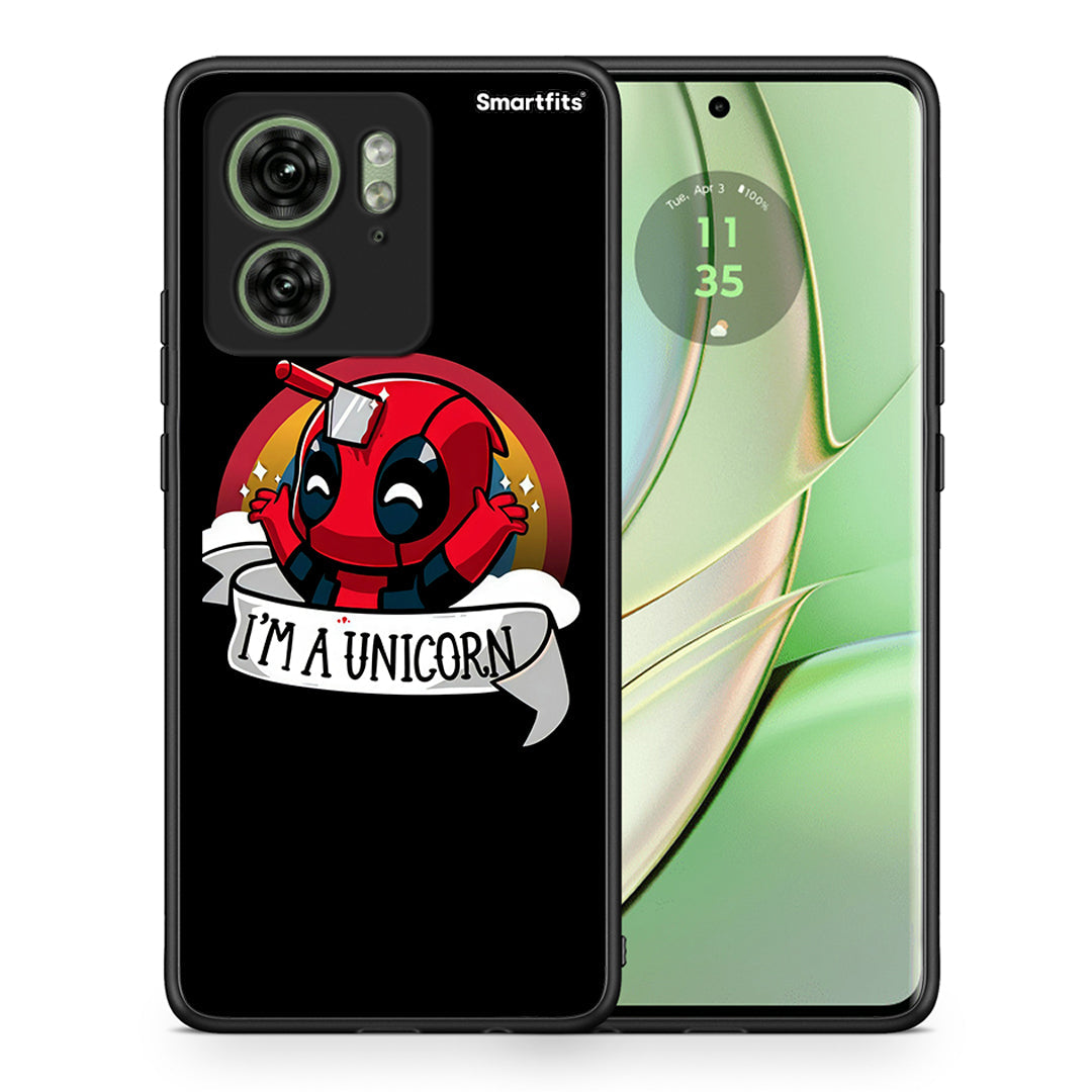 Θήκη Motorola Edge 40 5G Unicorn Deadpool από τη Smartfits με σχέδιο στο πίσω μέρος και μαύρο περίβλημα | Motorola Edge 40 5G Unicorn Deadpool case with colorful back and black bezels