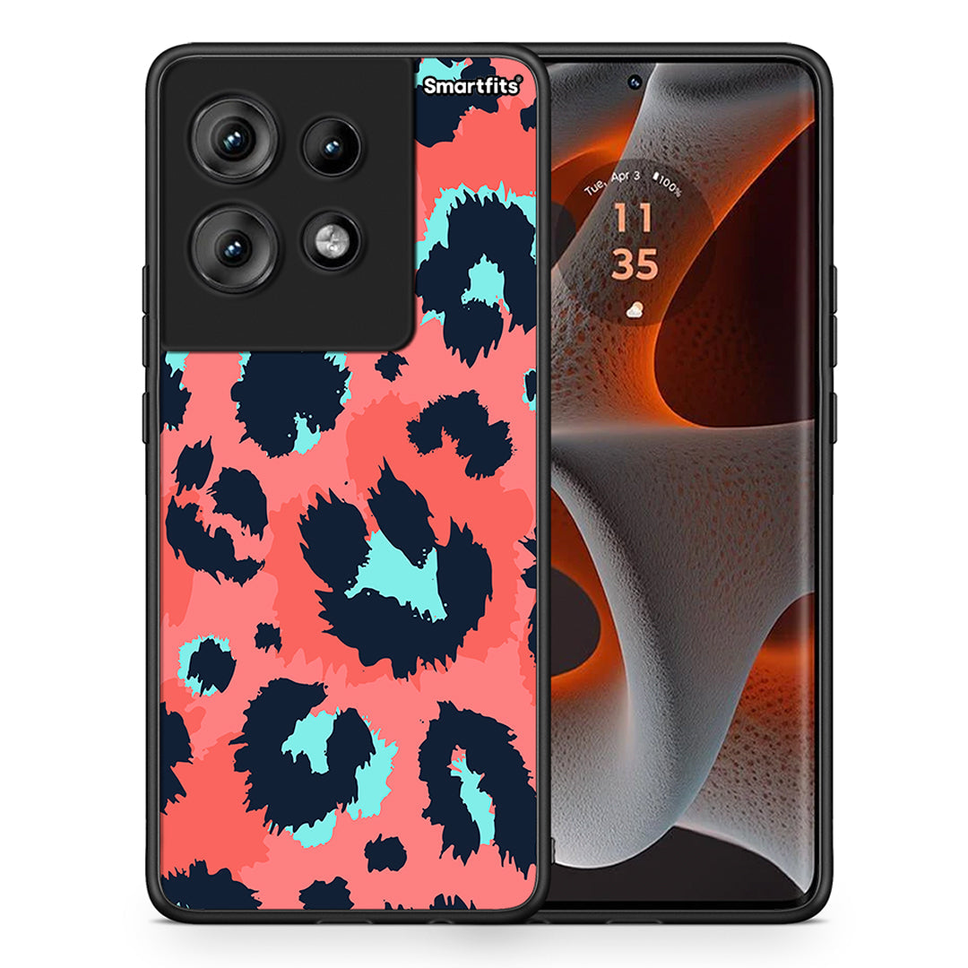Θήκη Motorola Edge 50 Pink Leopard Animal από τη Smartfits με σχέδιο στο πίσω μέρος και μαύρο περίβλημα | Motorola Edge 50 Pink Leopard Animal case with colorful back and black bezels