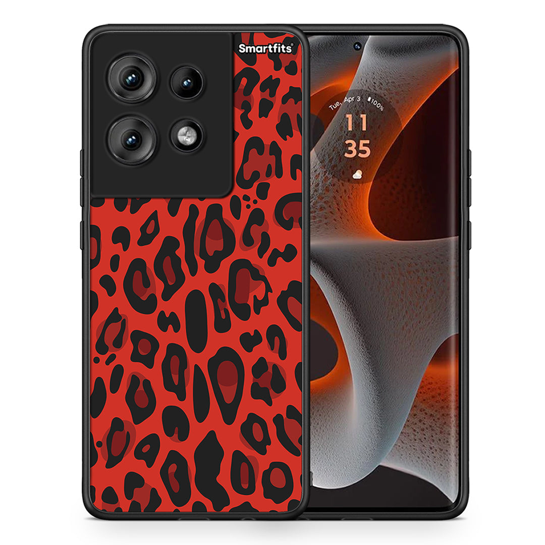 Θήκη Motorola Edge 50 Red Leopard Animal από τη Smartfits με σχέδιο στο πίσω μέρος και μαύρο περίβλημα | Motorola Edge 50 Red Leopard Animal case with colorful back and black bezels