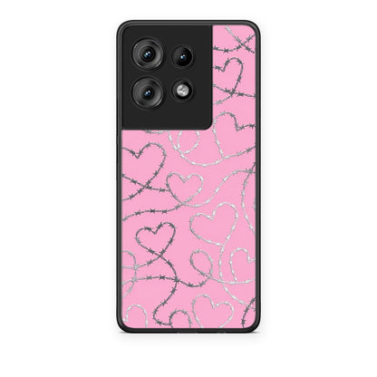 Θήκη Motorola Edge 50 Barbed Wire Hearts on Pink από τη Smartfits με σχέδιο στο πίσω μέρος και μαύρο περίβλημα | Motorola Edge 50 Barbed Wire Hearts on Pink case with colorful back and black bezels