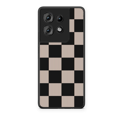 Θήκη Motorola Edge 50 Black and Taupe Striped Checks από τη Smartfits με σχέδιο στο πίσω μέρος και μαύρο περίβλημα | Motorola Edge 50 Black and Taupe Striped Checks case with colorful back and black bezels