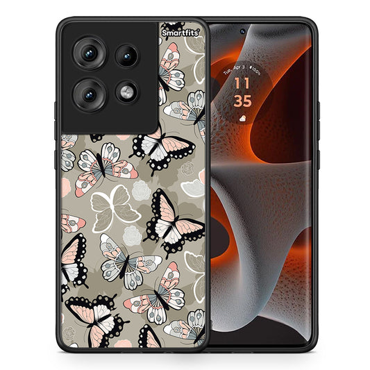 Θήκη Motorola Edge 50 Butterflies Boho από τη Smartfits με σχέδιο στο πίσω μέρος και μαύρο περίβλημα | Motorola Edge 50 Butterflies Boho case with colorful back and black bezels