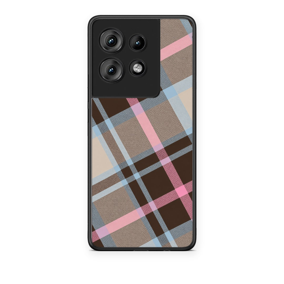 Θήκη Motorola Edge 50 Brown Pink and Blue Diagonal Plaid από τη Smartfits με σχέδιο στο πίσω μέρος και μαύρο περίβλημα | Motorola Edge 50 Brown Pink and Blue Diagonal Plaid case with colorful back and black bezels