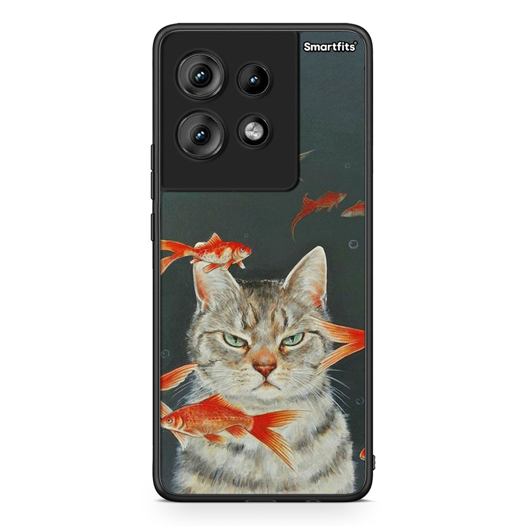 Motorola Edge 50 Cat Goldfish θήκη από τη Smartfits με σχέδιο στο πίσω μέρος και μαύρο περίβλημα | Smartphone case with colorful back and black bezels by Smartfits