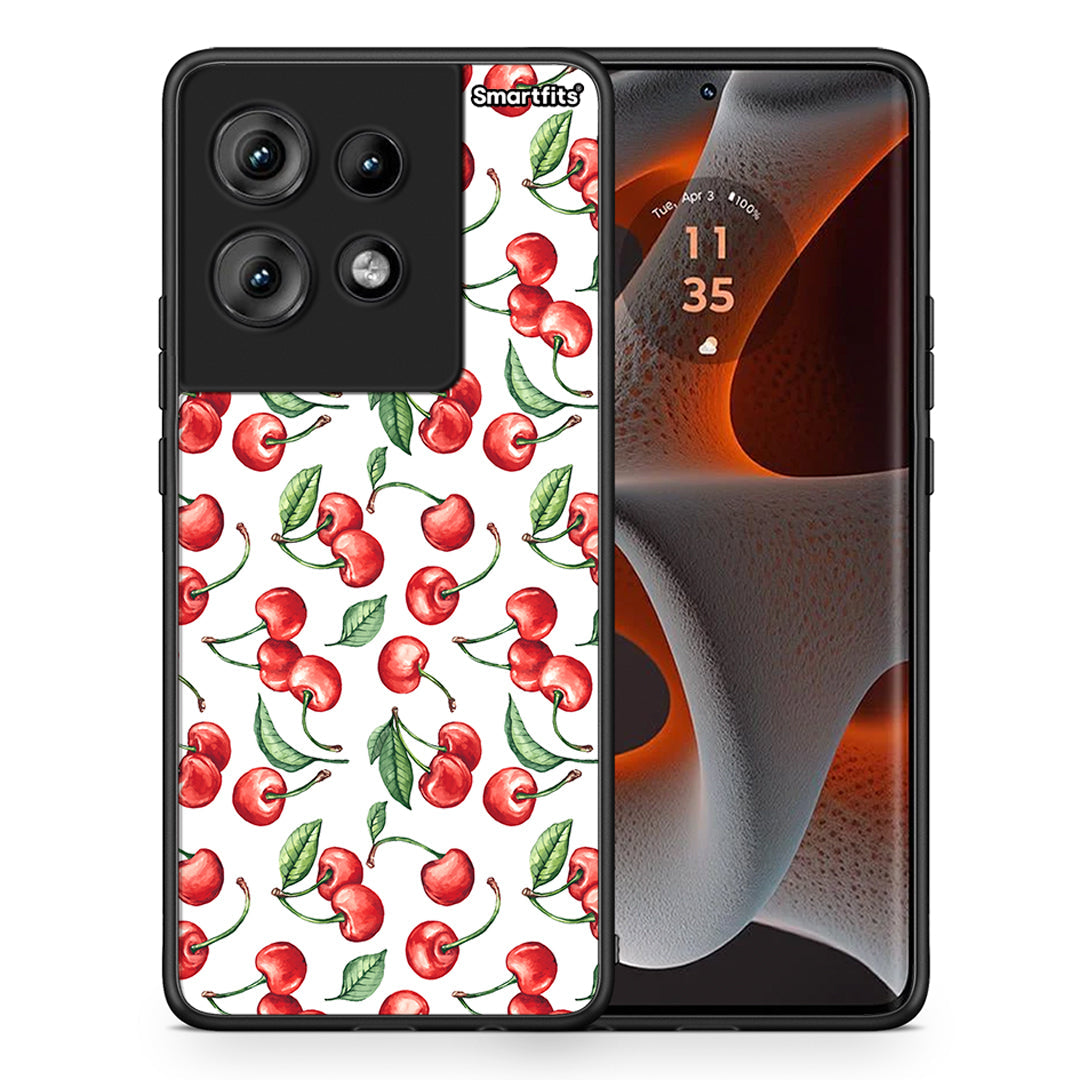 Θήκη Motorola Edge 50 Cherry Summer από τη Smartfits με σχέδιο στο πίσω μέρος και μαύρο περίβλημα | Motorola Edge 50 Cherry Summer case with colorful back and black bezels
