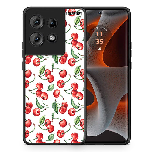 Θήκη Motorola Edge 50 Cherry Summer από τη Smartfits με σχέδιο στο πίσω μέρος και μαύρο περίβλημα | Motorola Edge 50 Cherry Summer case with colorful back and black bezels