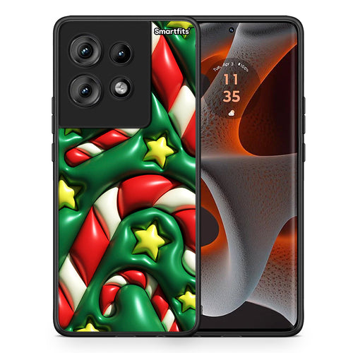 Θήκη Motorola Edge 50 Christmas Bubbles από τη Smartfits με σχέδιο στο πίσω μέρος και μαύρο περίβλημα | Motorola Edge 50 Christmas Bubbles case with colorful back and black bezels