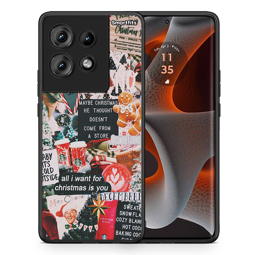 Θήκη Motorola Edge 50 Christmas Happiness από τη Smartfits με σχέδιο στο πίσω μέρος και μαύρο περίβλημα | Motorola Edge 50 Christmas Happiness case with colorful back and black bezels