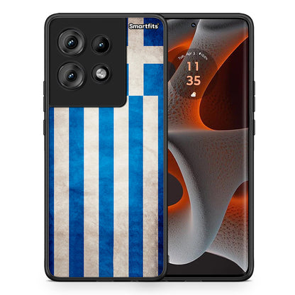 Θήκη Motorola Edge 50 Greek Flag από τη Smartfits με σχέδιο στο πίσω μέρος και μαύρο περίβλημα | Motorola Edge 50 Greek Flag case with colorful back and black bezels