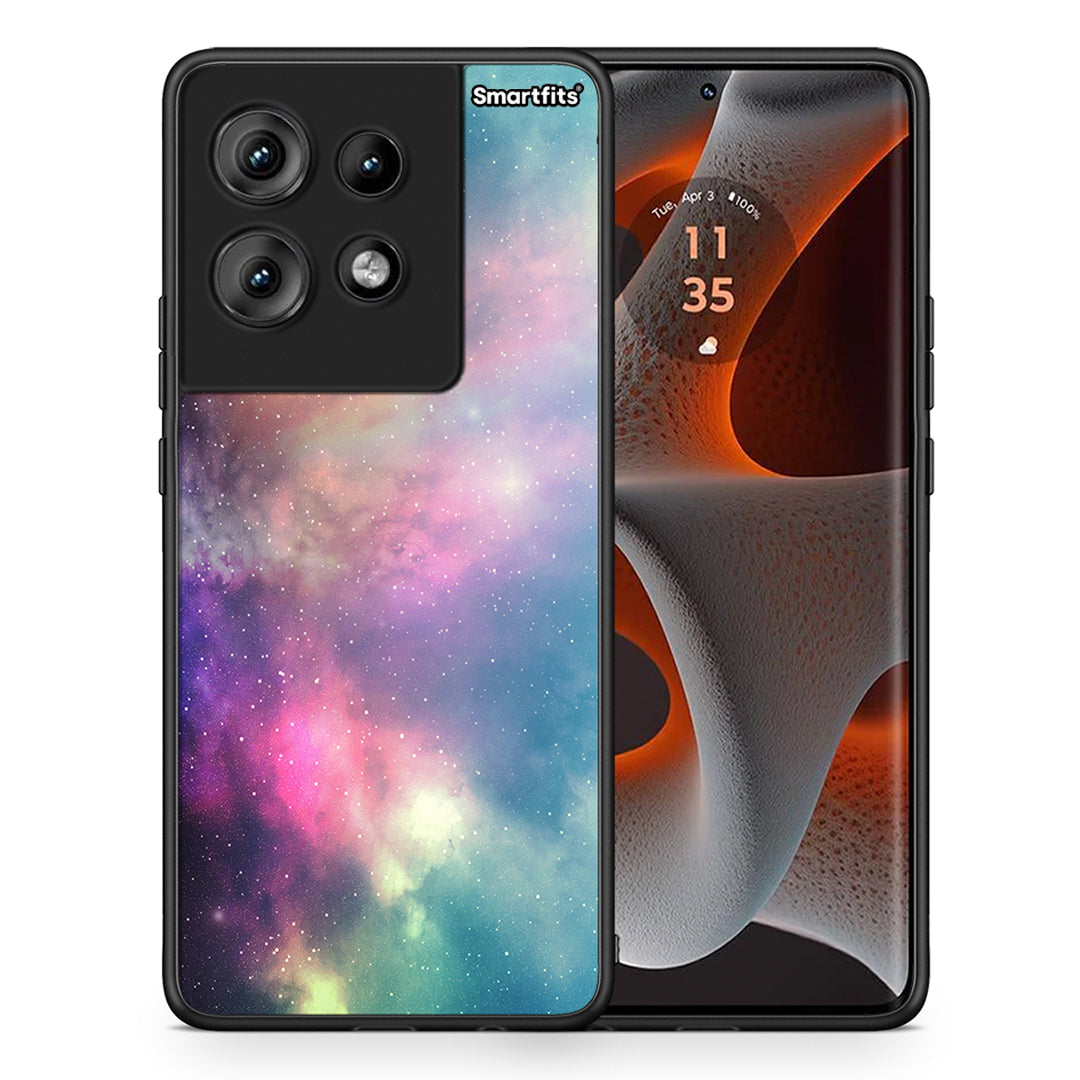Θήκη Motorola Edge 50 Rainbow Galaxy από τη Smartfits με σχέδιο στο πίσω μέρος και μαύρο περίβλημα | Motorola Edge 50 Rainbow Galaxy case with colorful back and black bezels