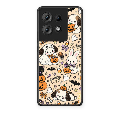Θήκη Motorola Edge 50 Halloween Puppies and Friends on Cream από τη Smartfits με σχέδιο στο πίσω μέρος και μαύρο περίβλημα | Motorola Edge 50 Halloween Puppies and Friends on Cream case with colorful back and black bezels