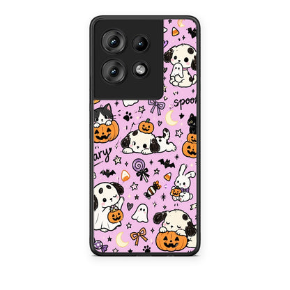 Θήκη Motorola Edge 50 Halloween Puppies and Friends on Lilac από τη Smartfits με σχέδιο στο πίσω μέρος και μαύρο περίβλημα | Motorola Edge 50 Halloween Puppies and Friends on Lilac case with colorful back and black bezels