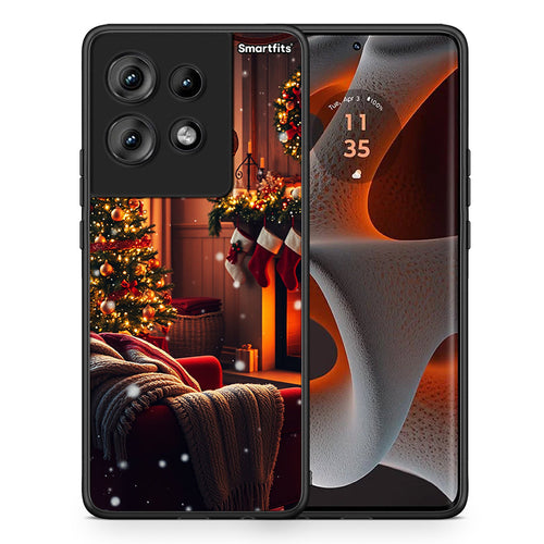 Θήκη Motorola Edge 50 Home For Christmas από τη Smartfits με σχέδιο στο πίσω μέρος και μαύρο περίβλημα | Motorola Edge 50 Home For Christmas case with colorful back and black bezels