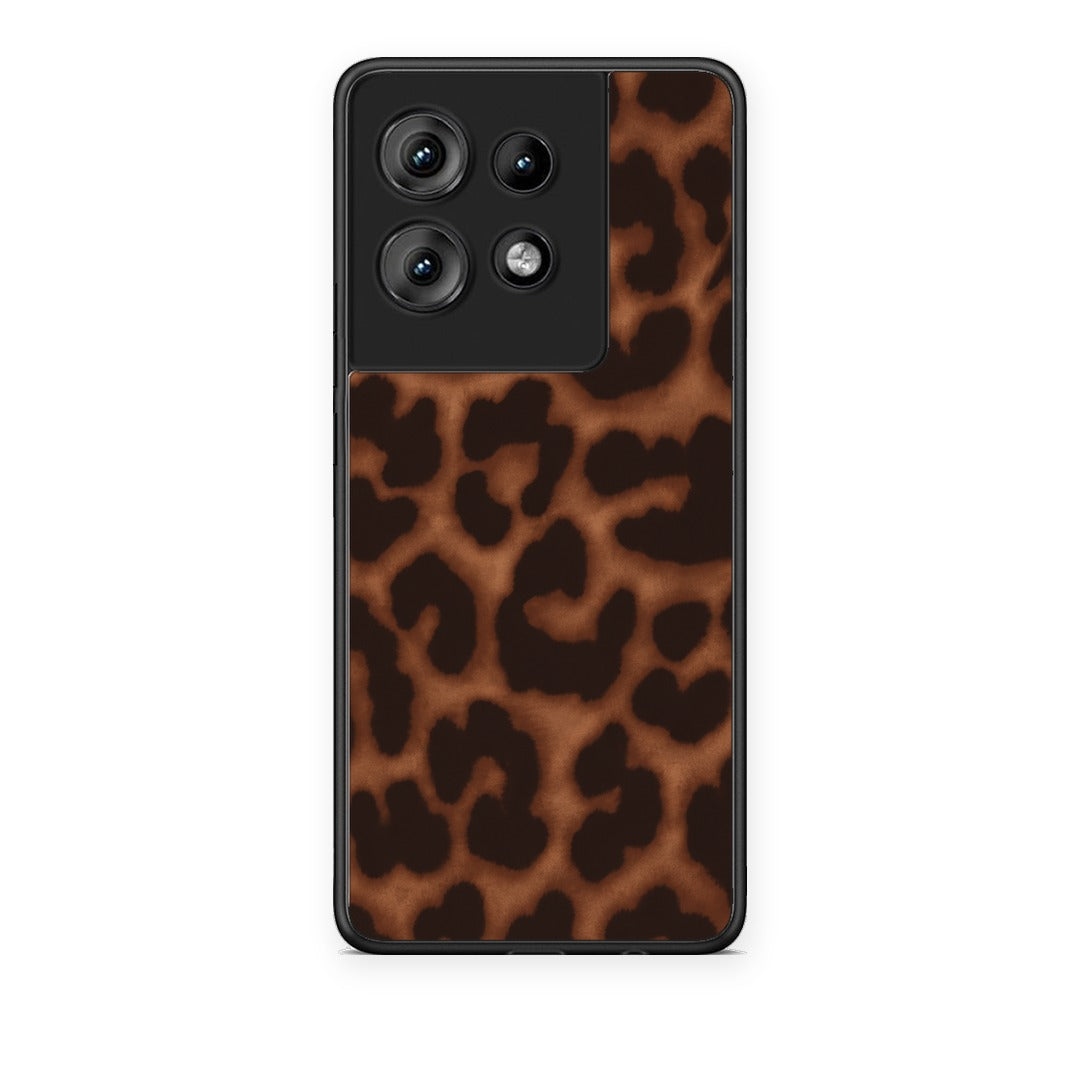 Θήκη Motorola Edge 50 Leopard Print Dark Brown από τη Smartfits με σχέδιο στο πίσω μέρος και μαύρο περίβλημα | Motorola Edge 50 Leopard Print Dark Brown case with colorful back and black bezels