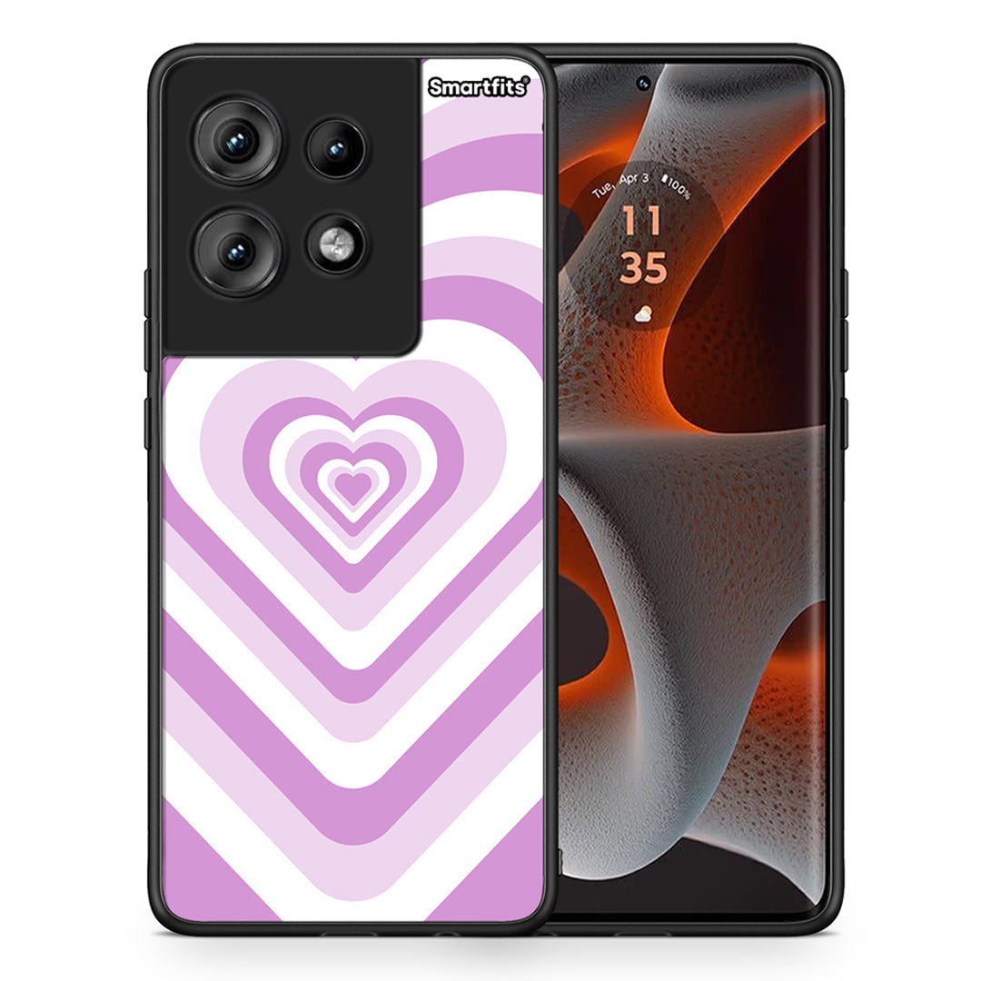 Θήκη Motorola Edge 50 Lilac Hearts από τη Smartfits με σχέδιο στο πίσω μέρος και μαύρο περίβλημα | Motorola Edge 50 Lilac Hearts case with colorful back and black bezels