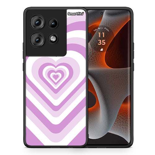 Θήκη Motorola Edge 50 Lilac Hearts από τη Smartfits με σχέδιο στο πίσω μέρος και μαύρο περίβλημα | Motorola Edge 50 Lilac Hearts case with colorful back and black bezels
